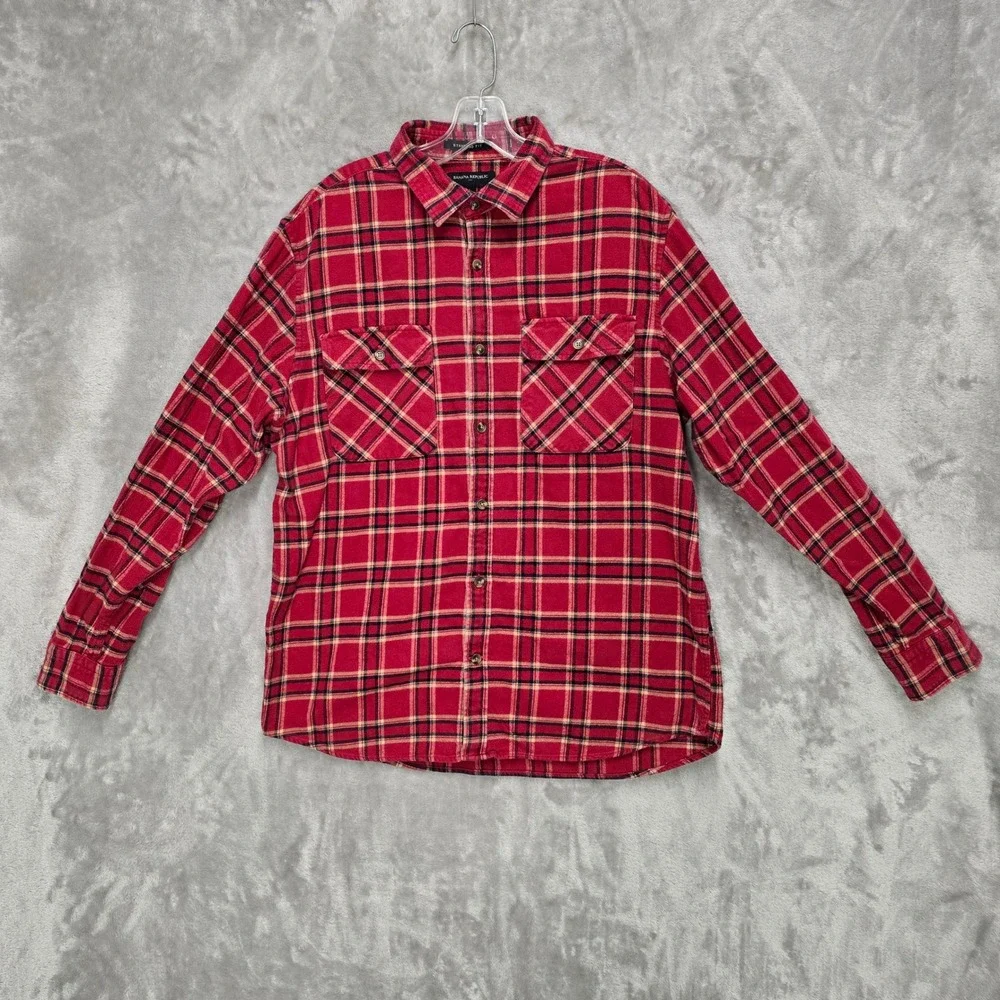 Banana Republic Flannel Shirt Mens L Red Plaid Standard Fit Classic Rugged Work